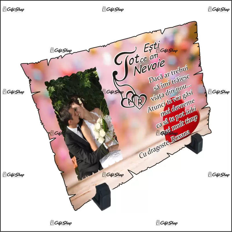 .tot ce am nevoie...,placheta lemn personalizata cu poza si mesaj, 195x285 mm